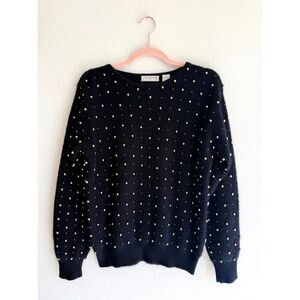 Vintage 90's Liz Claiborne Collection Gold Studded Angora Wool Blend Sweater S
